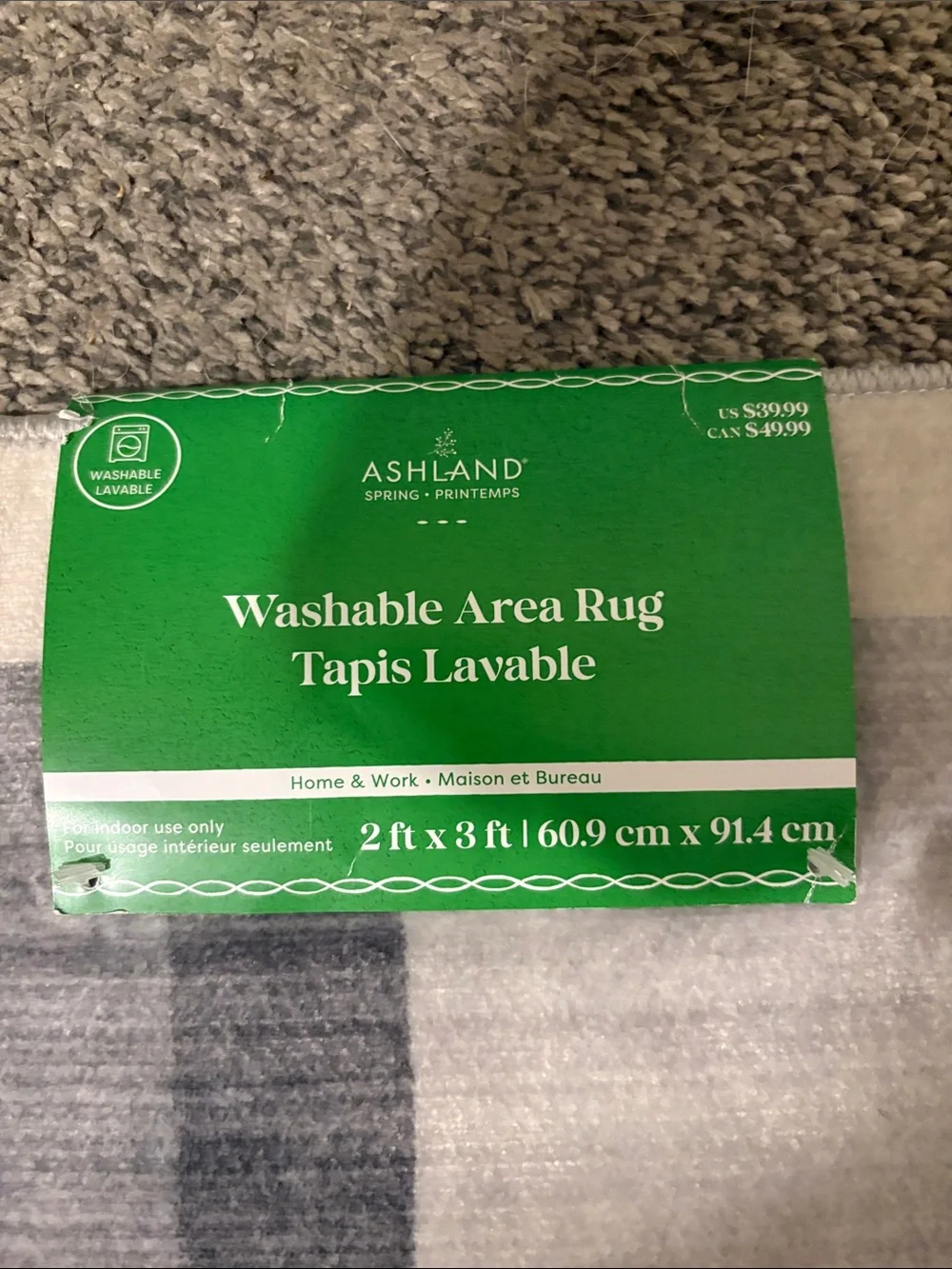 Ashland Washable Area Rug in Gray and Blue Stripes